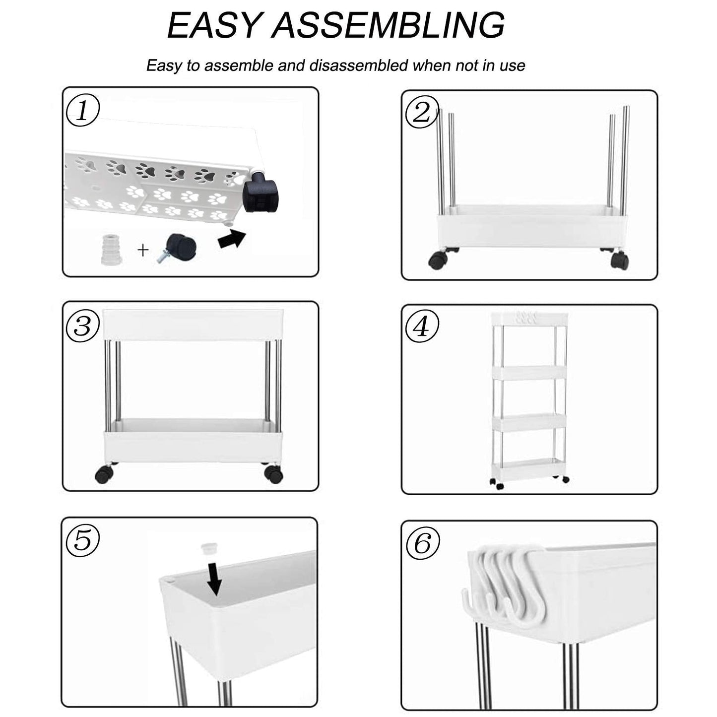 BigTron 4 Tier Storage Cart,Mobile Shelving Cart,Bathroom Slim Rolling Cart Utility Storage Organizer Shelf for or Bathroom,Kitchen,Laundry