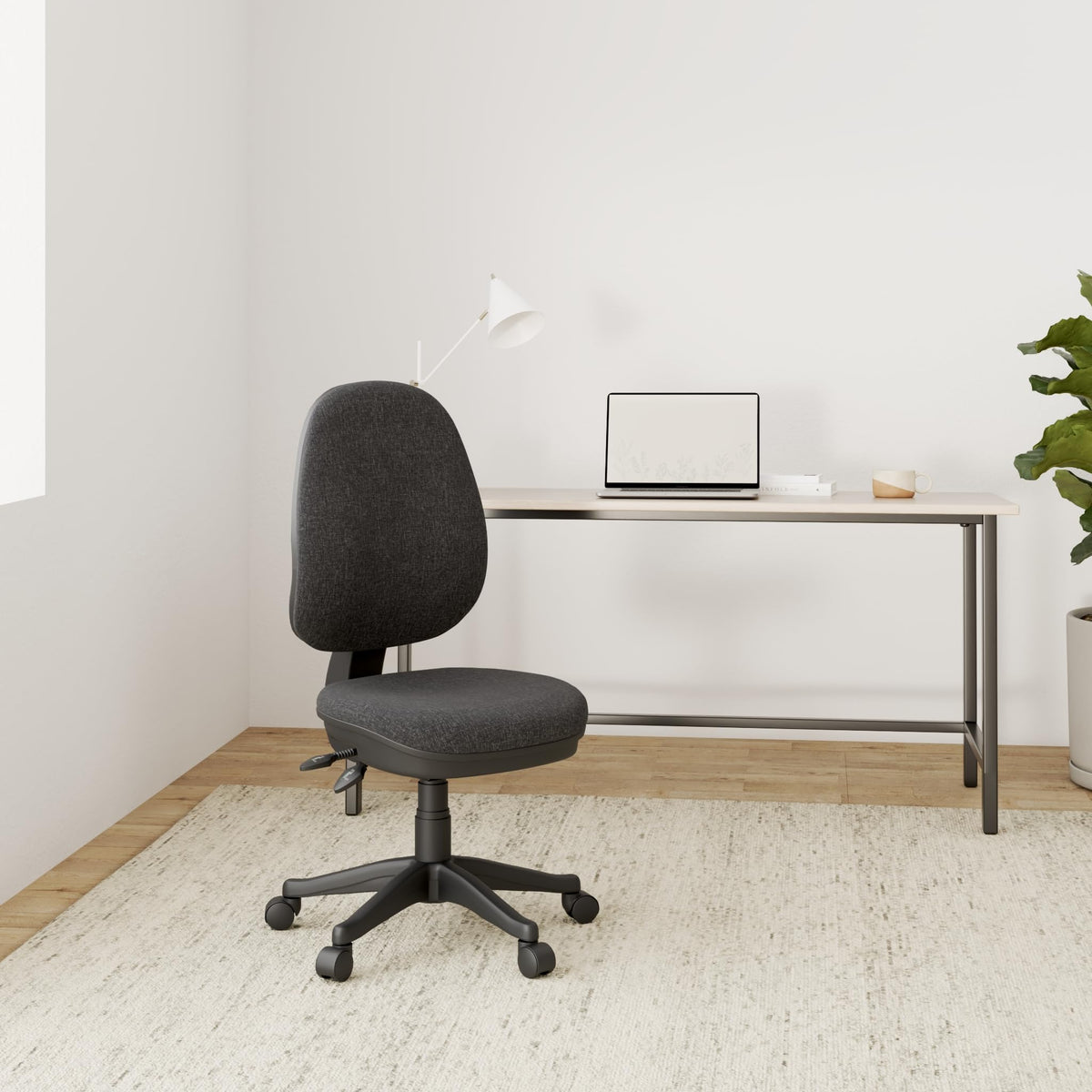 Office Hippo Desk Chair Without Arms, With Adjustable Curved Back, Executive Swivel, Desk Chair, Suitable For Home Office, Charcoal
