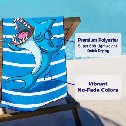 Violetpos Singing Shark Stripe Beach Towel, Extra Large 180x90 cm 250GSM Microfibre, Sand Free Quick Dry