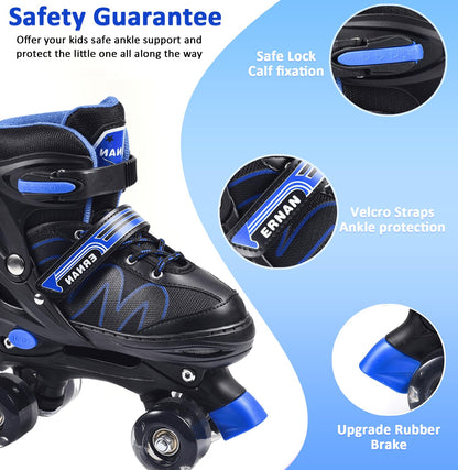 ERNAN Roller skates kids Roller boots,8 Light up Wheels and 4 Sizes Adjustable.Rollerskates for Kids Beginners, Suitable for Indoor Outdoor (BLUE, S)