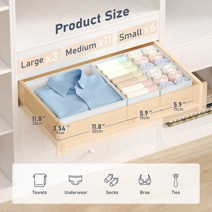 DIMJ 20Pack Underwear Drawer Organiser - Fabric Drawer Dividers for Clothes