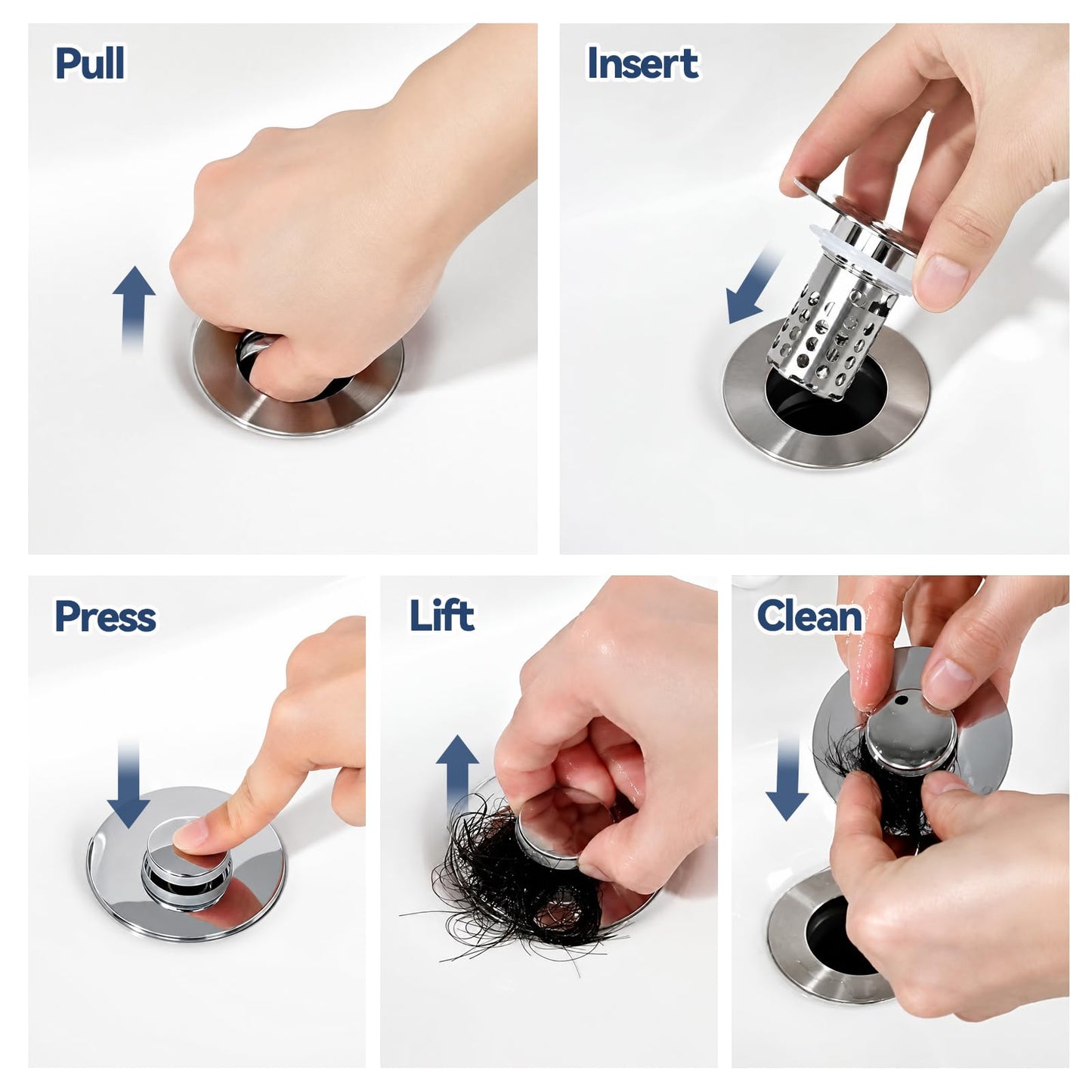 3 In 1 Pop Up Sink Plug - Bathroom Sink Plugs fits 30-60mm Drain Holes