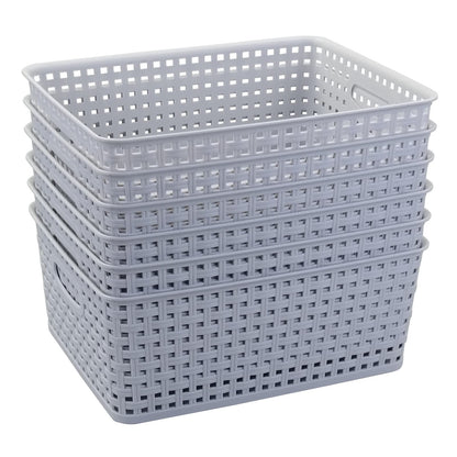 Cadineer Plastic Woven Storage Basket, Grey Organizer Basket Box Set of 6