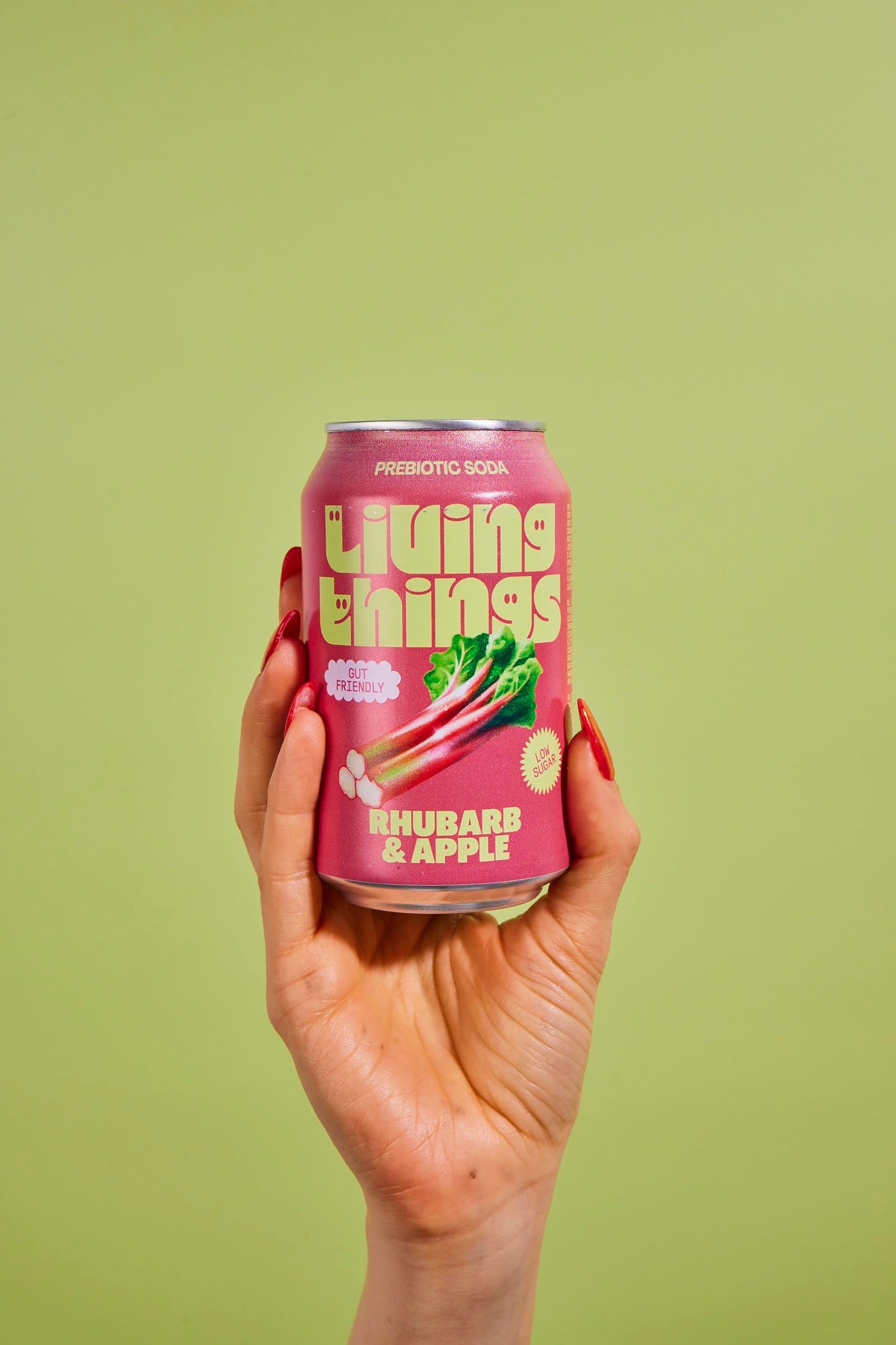 Living Things Prebiotic Soda - Gut Health & Low Calorie Drink - 12 x 330ml Cans - High in Fibre - Rhubarb & Apple