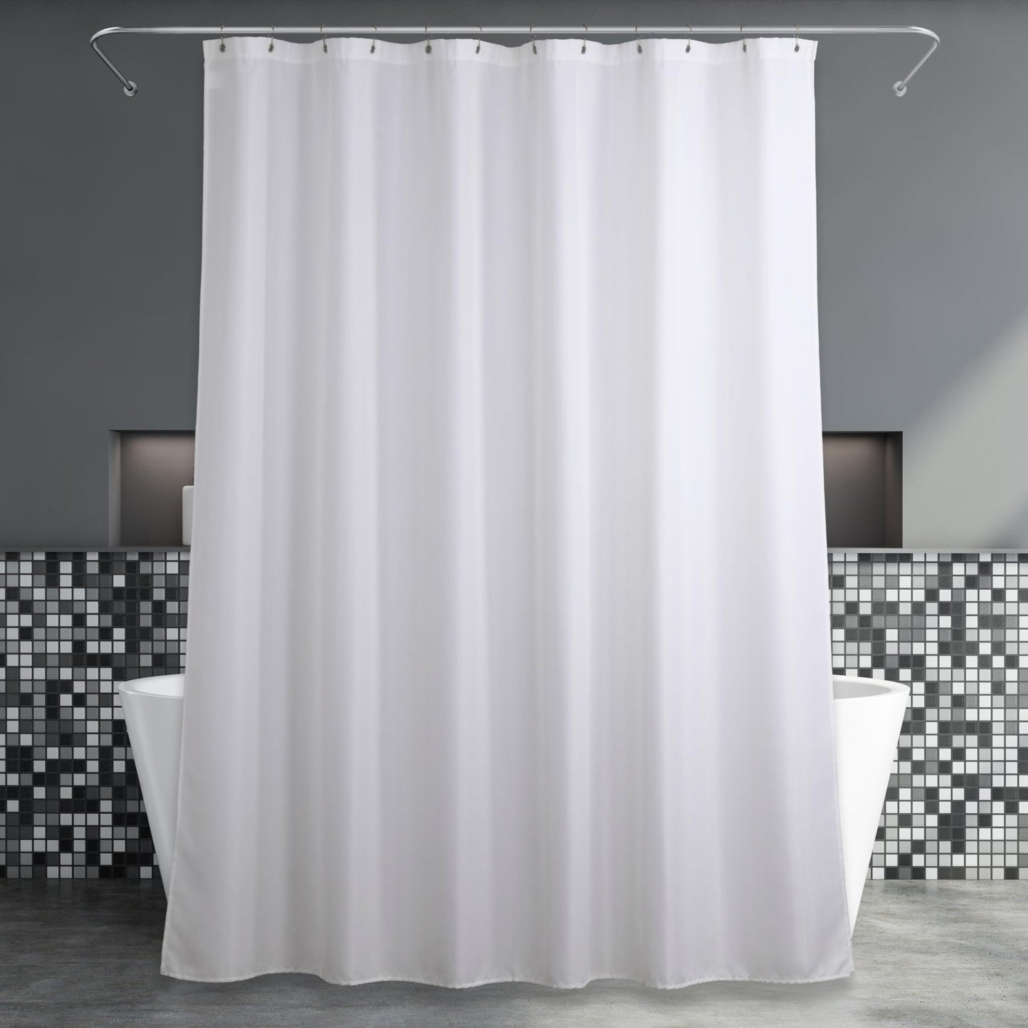 Popkozzi White Extra Long Shower Curtain: Anti Mould Water Repellent Washable Fabric Curtain for Bathroom - Elegant Lightweight Polyester Curtain -