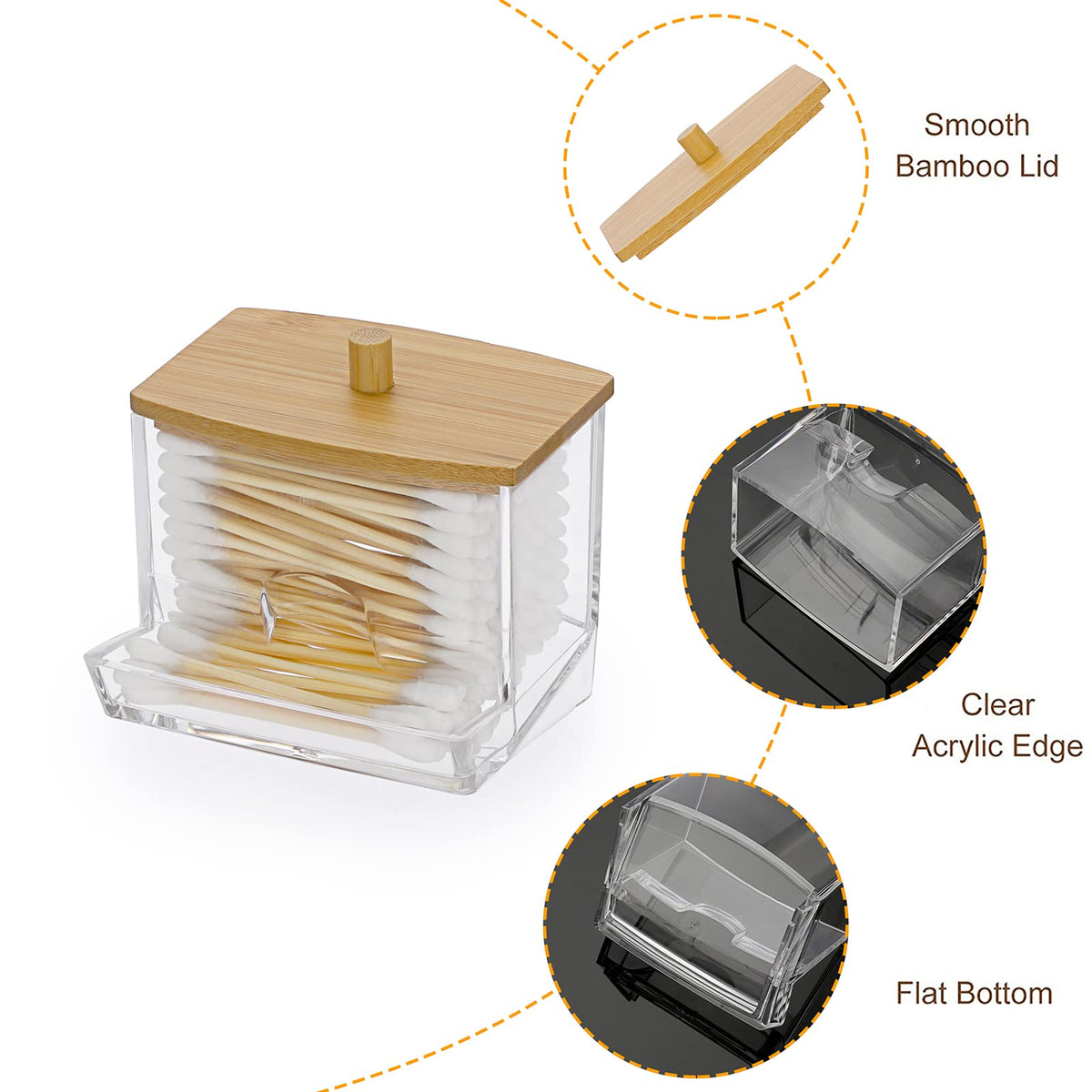 SUMTree L-shaped Qtip Cotton Ball Holder Qtip Dispenser with Bamboo Lid
