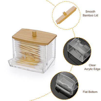 SUMTree L-shaped Qtip Cotton Ball Holder Qtip Dispenser with Bamboo Lid