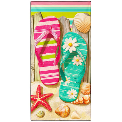 Violetpos Flip Flop & Starfish Beach Towel, Extra Large 180x90 cm 250GSM Microfibre, Sand Free Quick Dry