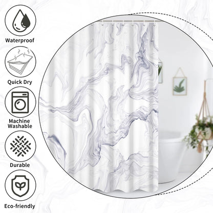 GCIREC Shower Curtain, 180x200cm, White with Purple Texture Ink Marble Modern Art Waterproof Fabric Machine Washable Bathroom Curtain with Hooks