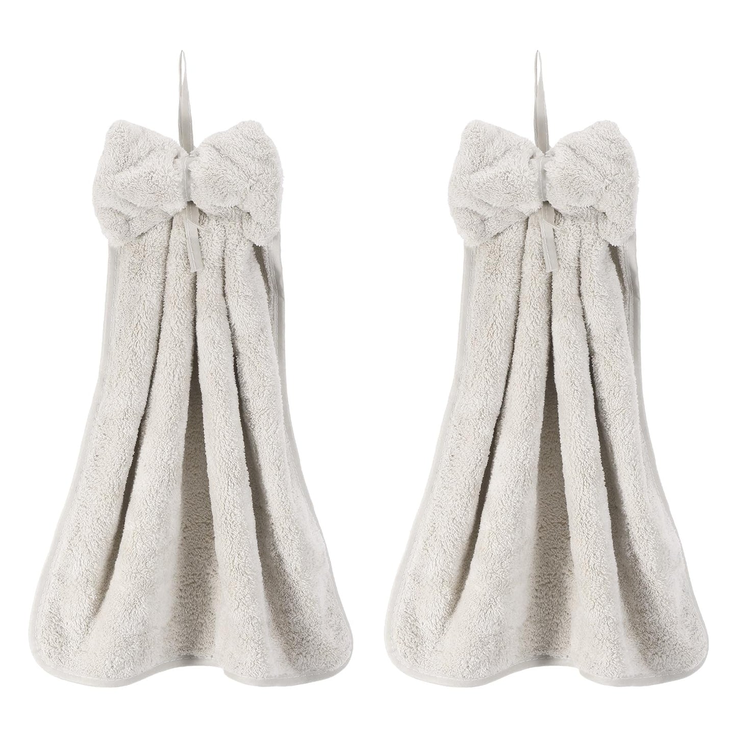 sourcing map 2Pcs Bow Hand Towels with Hanging Loop, 14.2" x 12.2" Soft Coral Fleece Microfiber Bowknot Hanging Hand Dry Towels Quick Dry and