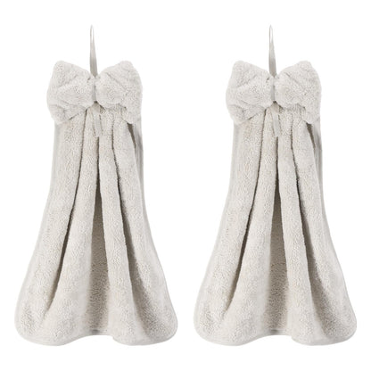 sourcing map 2Pcs Bow Hand Towels with Hanging Loop, 14.2" x 12.2" Soft Coral Fleece Microfiber Bowknot Hanging Hand Dry Towels Quick Dry and