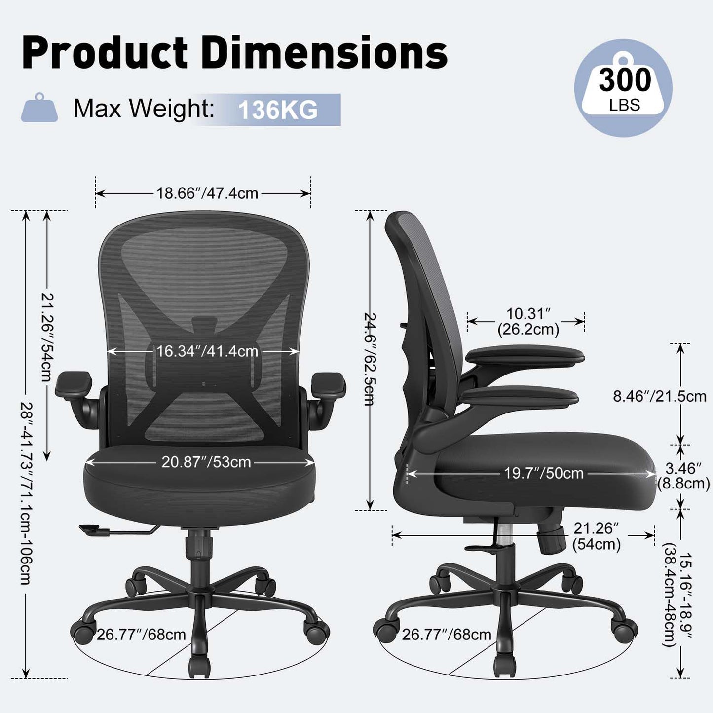 Keratee Ergonomic Mesh Office Chair with Adjustable Lumbar Support ＆ Flip-up Arms, Breathable Computer Home Desk Chair with 360 & Height Adjustment