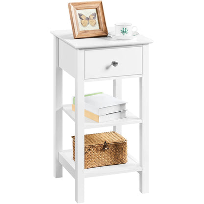 Yaheetech Bedside Table with Drawer and 2 Open Shelves, White