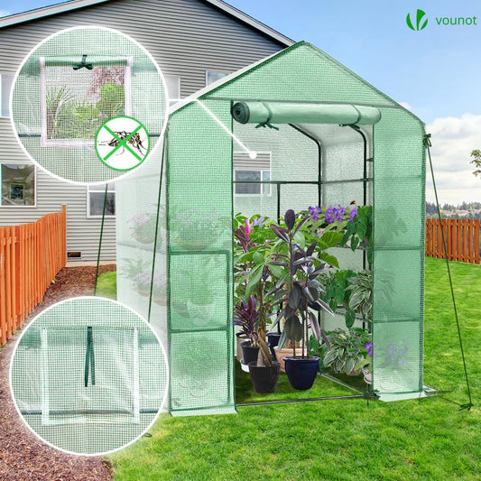 VOUNOT? Walk In Greenhouse with Shelves, Portable Plastic Green House for Garden & Outside, Large Growhouse, Green 143x143x195cm