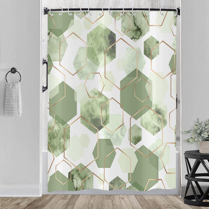 Hnmdmyi Sage Green Shower Curtain 180x200, Modern Geometric Hexagon Abstract Art Bathroom Curtains Waterproof Polyester Fabric Washable Bath Curtains