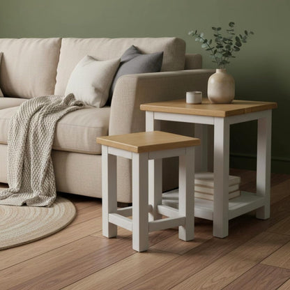 GROFurniture 100% Oak Top Side Table Set of 2, Painted End Table Nightstand for Bedroom or Livingroom, Oak Bedside Table Cashmere Grey
