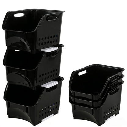 Ikando 3 Pack Open Front Stacking Storage Basket, Stackable Storage Bin