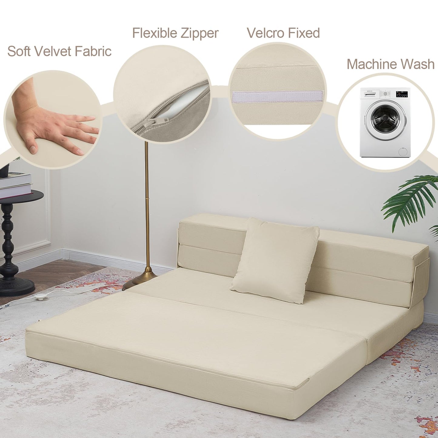 MeMoreCool Folding Floor Mattress Single, Fold Out Sofa Chair, Beige