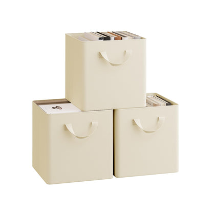 WOLTU Storage Boxes Set of 3, Storage Baskets, Folding Wardrobe Cube Boxes, with Handle and Metal Frame, for Living Room/Bedroom/Study, Linen