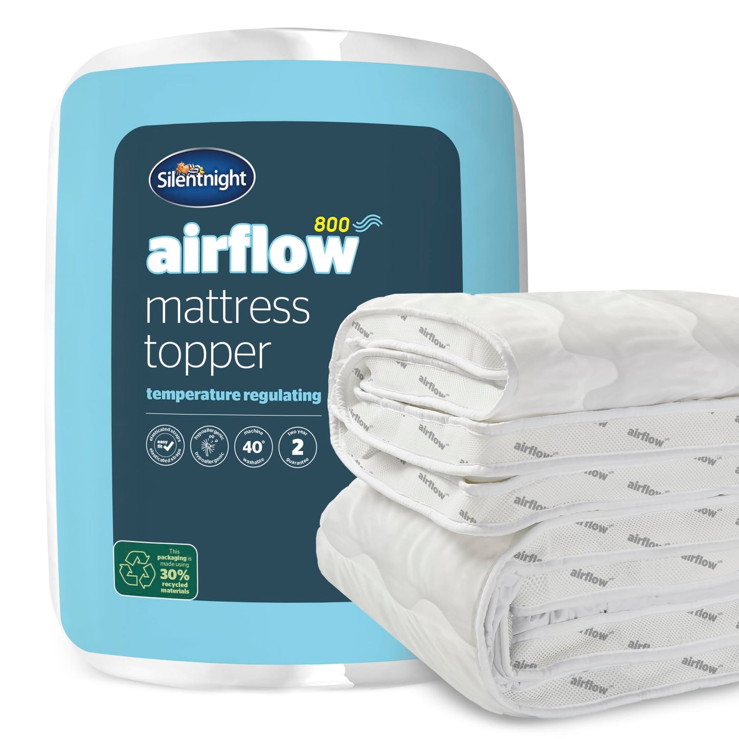 Silentnight Airflow 800 Single Mattress Topper - Extra Thick Deep Fitted Mattress Enhancer with 8cm Thick Cushioning, Mesh Sides to Increase Airflow