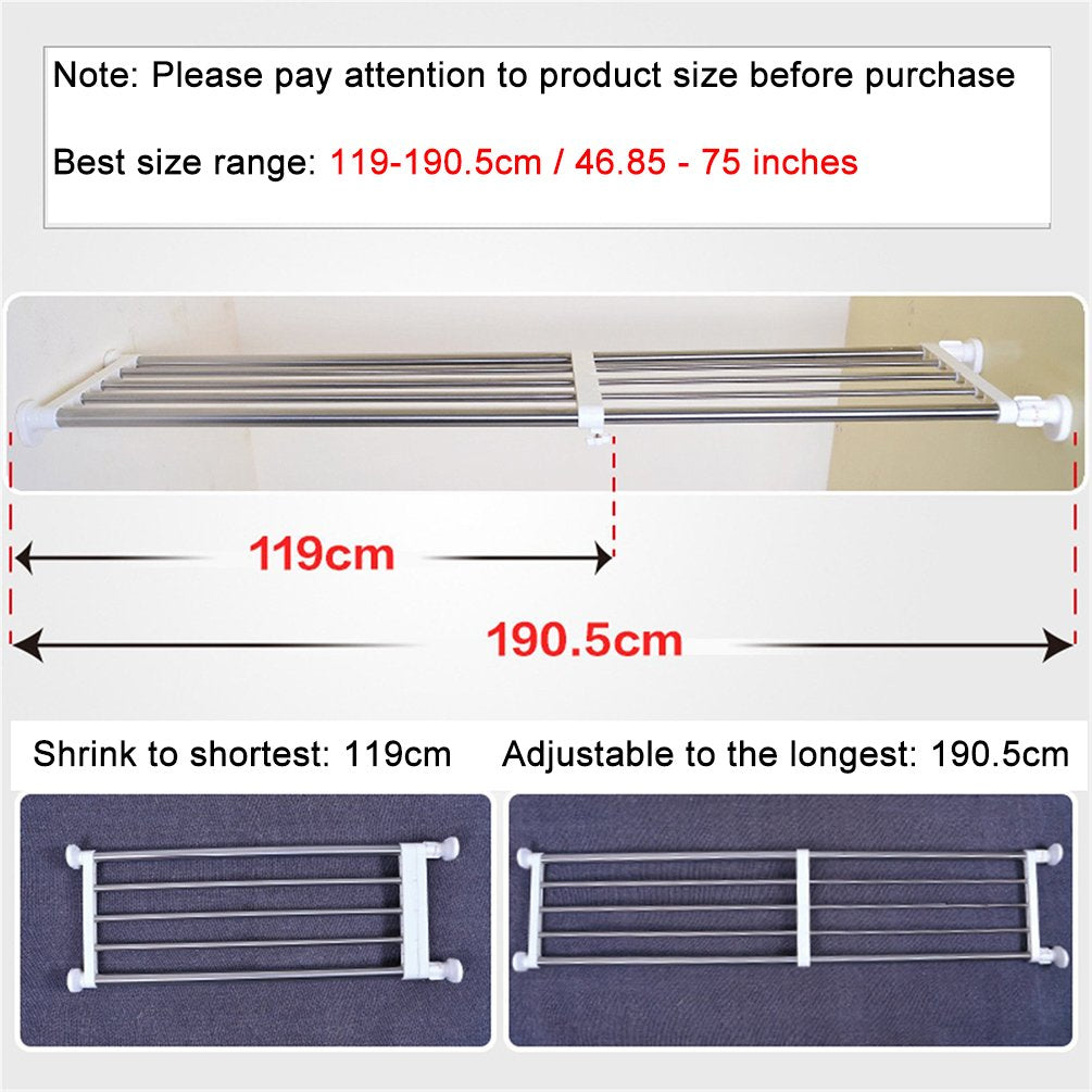 BAOYOUNI Extendable Wardrobe Cupboard Shelf Rack Heavy Duty Adjustable Closet Storage Shelves Expanding Clothes Hanging Tension Pole Rods Kitchen