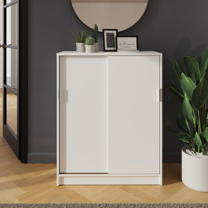 GFW Leighton Sliding Door Shoe Cabinet, Slim White Hallway Shoe Storage Unit for 18–22 Pairs