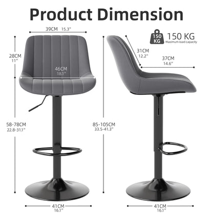 Youhauchair Bar Stools Set of 2, Swivel Barstools with Backrest, Dark Grey