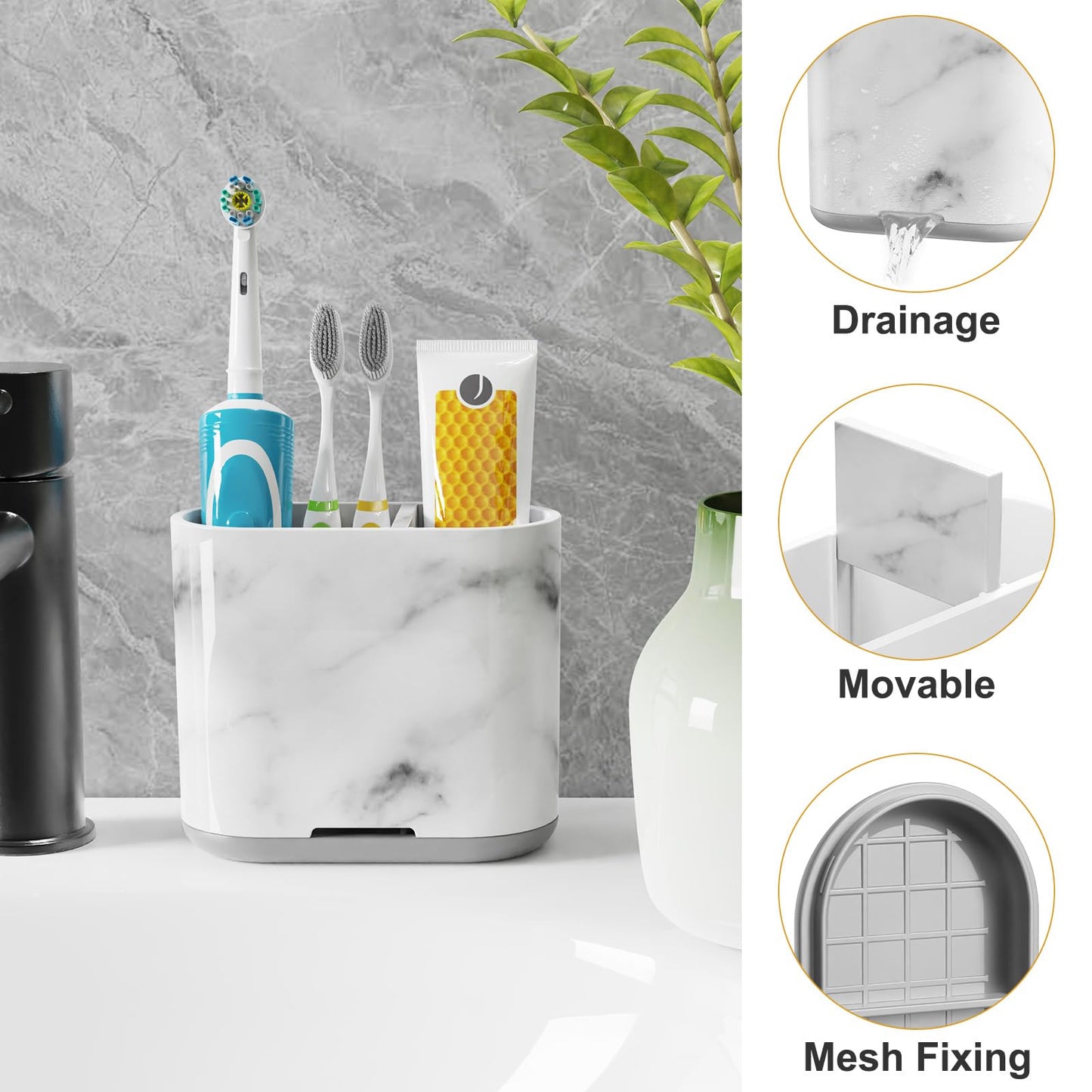 PARKMANI Electric Toothbrush Holders for Bathrooms, Toothbrush and Toothpaste Holder, Detachable Bathroom Toothbrush Caddy With Drainage for Family