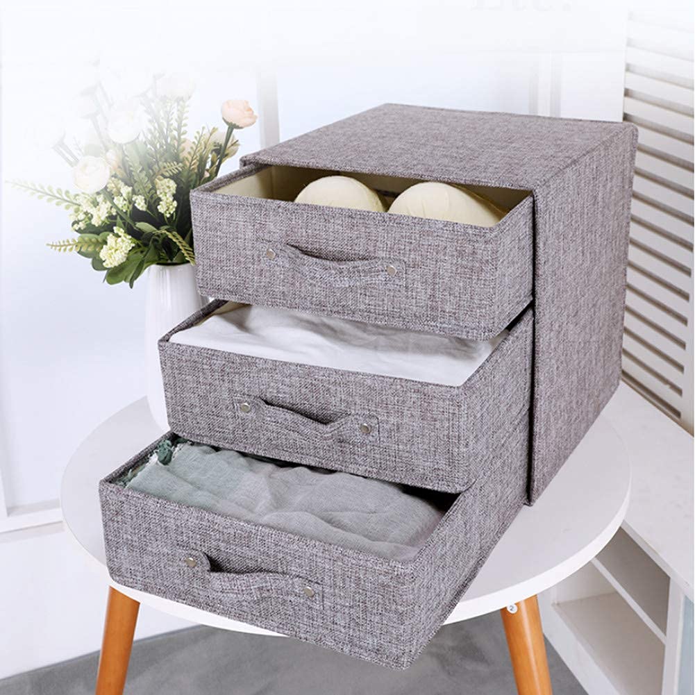 YINGGG Fabric Storage Box Storage Bins with Handle Drawer Organiser with Lid Folding Storage Bins Box Containers for Socks, Underwear, Bras, Ties
