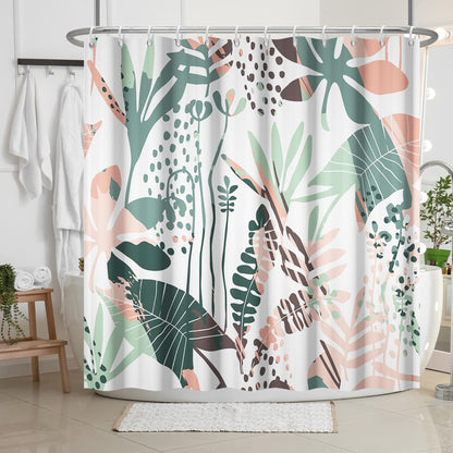 Bovlleetd 71x71inch Abstract Plant Shower Curtain Watercolor Tropical Botanical Bathroom Curtain Bohemian Bathroom Decorative Curtain Waterproof Bath