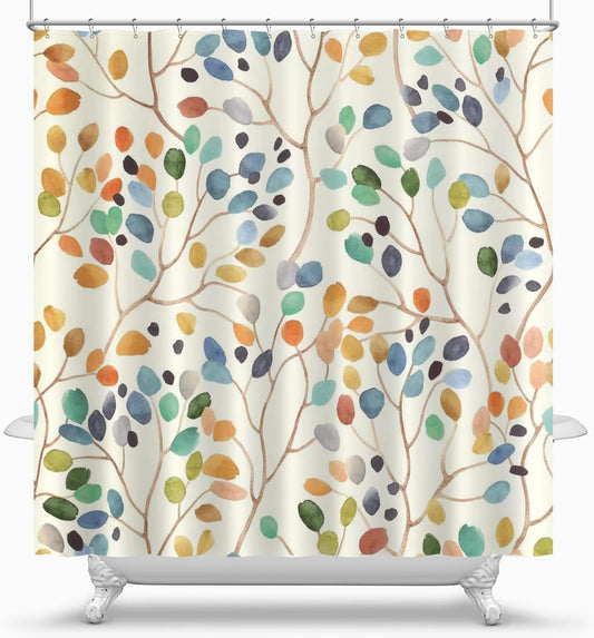 FLCSIed Floral Shower Curtain for Bathroom, Colorful Leaves Curtain Bathroom Decoration, Shower Curtain Set with Curtain Hooks 72x72 Inch (Clourful