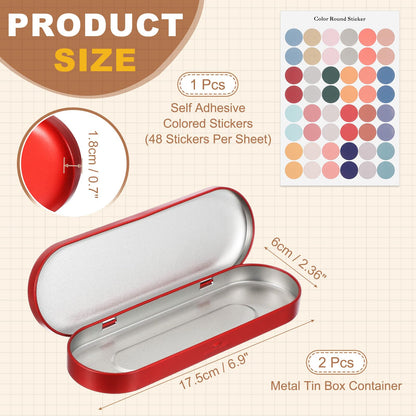 sourcing map 2Pcs Metal Tin Box Container, 6.9x2.4x0.7 Oval Empty Hinged Lid Box with Self Adhesive Colored Sticker