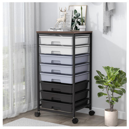 SYKIARIOL 8-Drawer Storage Trolley Rolling Cart with Lockable Wheels, Gray