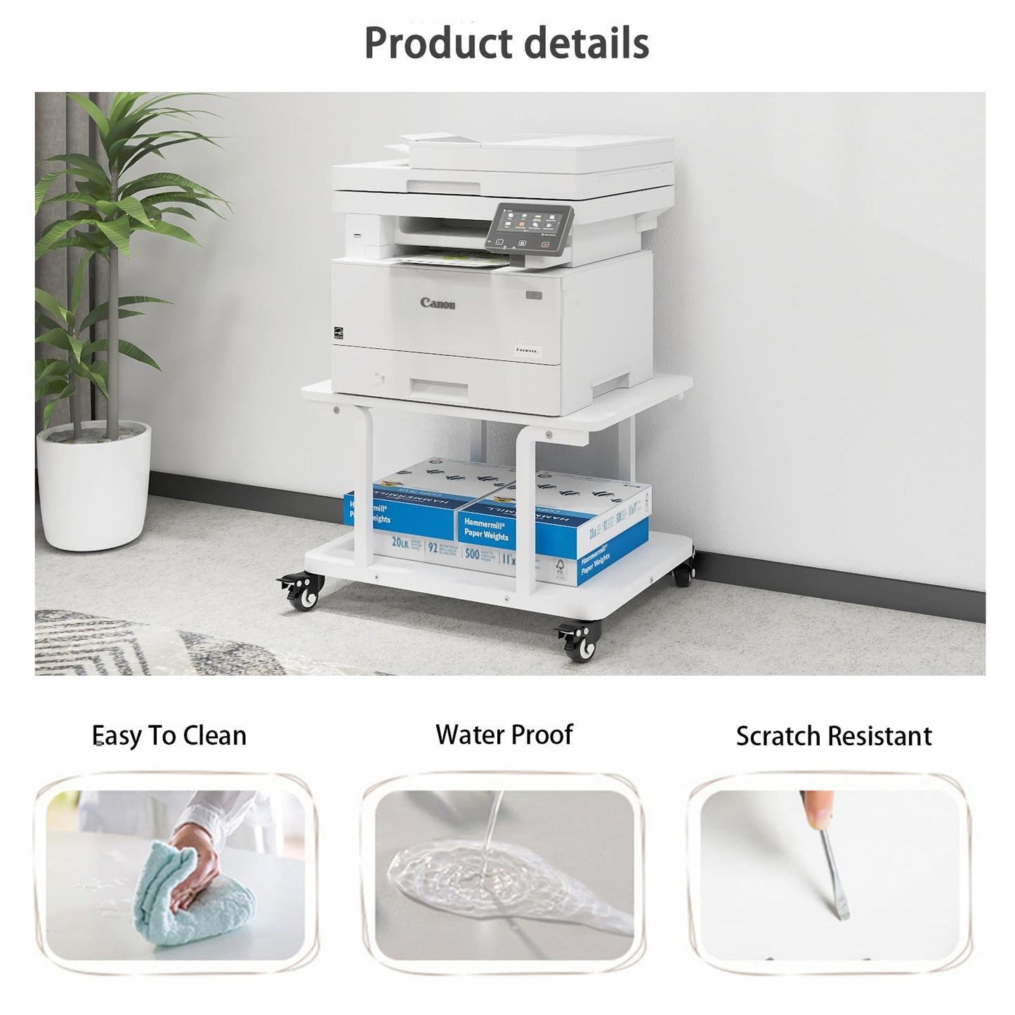 PUNCIA 2-Tier Laser Printer Stand with Storage Shelf Movable Copier Stand