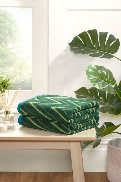 Rapport Home Helix Bath Towels 2 Pack, 70x120cm 100% Cotton - Moss Green
