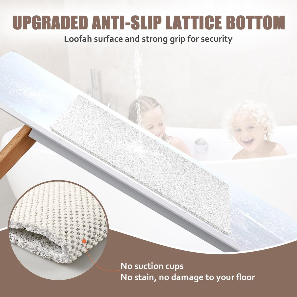 Corner Shower Mat Non Slip: Anti Mould Bath Mat - 53 x 53 cm Loofah Shower Mats for Inside Shower- Anti Slip Bath Mat for Inside Bath White Quadrant