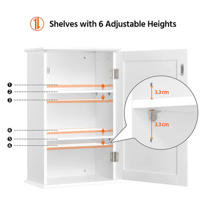 Yaheetech Bathroom Wall Cabinet 3-Height Adjustable Shelf, 1 Door, White