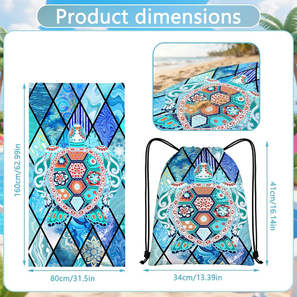 ZPSOSPZ Turtle Travel Towel 160x80cm -Quick Dry Towel with Storage Bag
