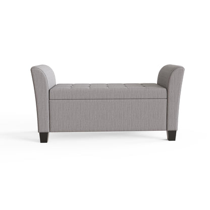 GFW Verona Window Seat Ottoman, Grey Fabric Storage Bench with Button Tufted Lid, Upholstered Hallway and Bedroom Seating with Hidden Storage