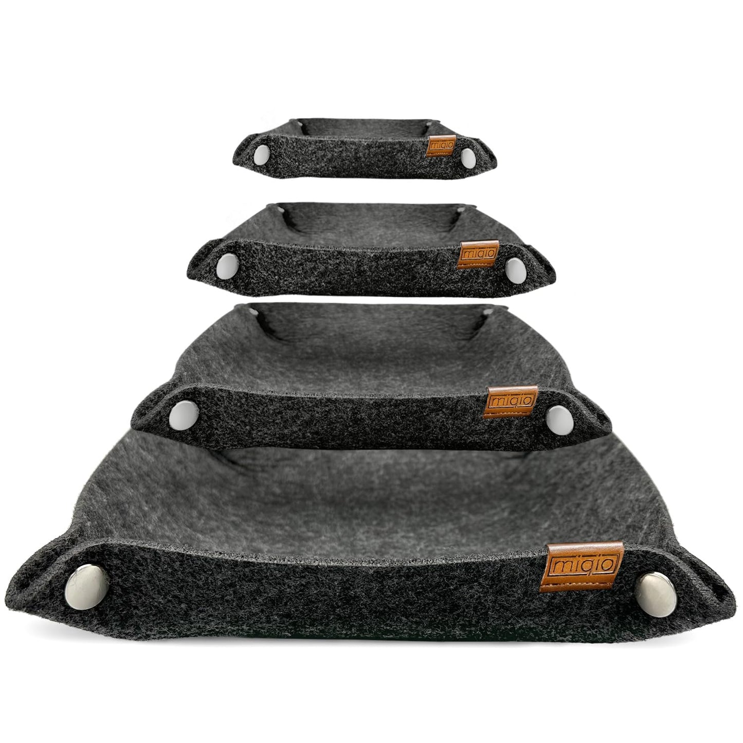 MIQIO® Design Premium Felt Bowls with Press Studs - 3 + 1 Set - Square Felt Storage Basket for Letters, Keys, Smartphone - Foldable Utensilo Bowl