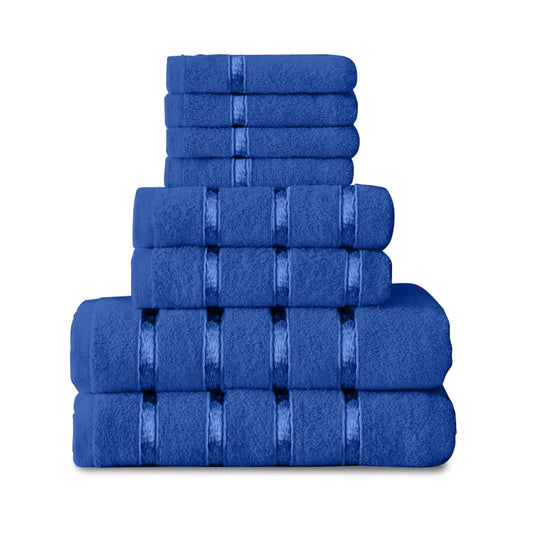 GC GAVENO CAVAILIA 8 Piece Royal Blue Towel Bale Set, Quick Dry Highly Absorbent Cotton Towels Sets Bathroom, 450 GSM Towel Sets, 4x Face Towel 2x