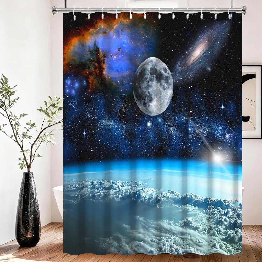 Xiaoterna Galaxy Shower Curtain Outer Space Universe Nebula Starry Sky Bathroom Curtain Galaxy Stars in Space Celestial Astronomic Planets Waterproof