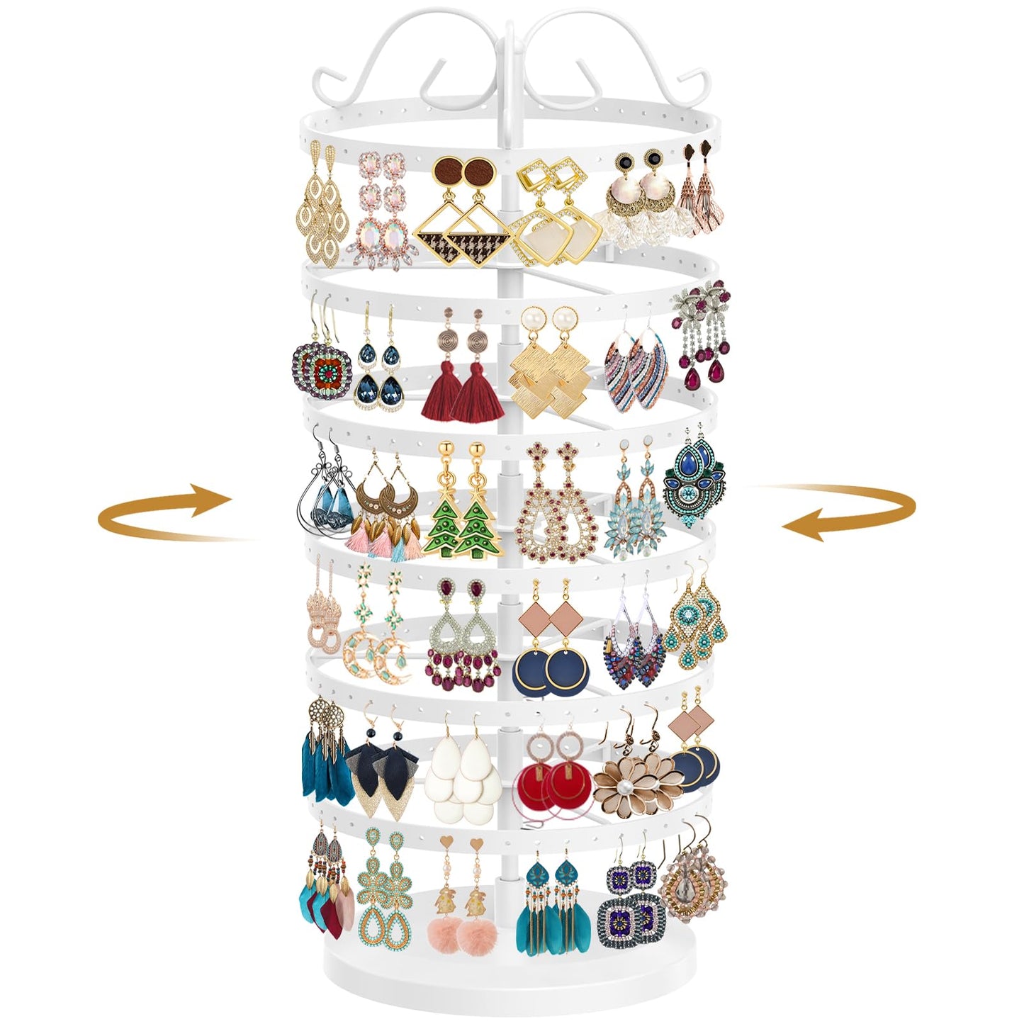 TANOSAN Rotating Earring Holder Organizer Stand, 6 Tiers Metal Tree, White