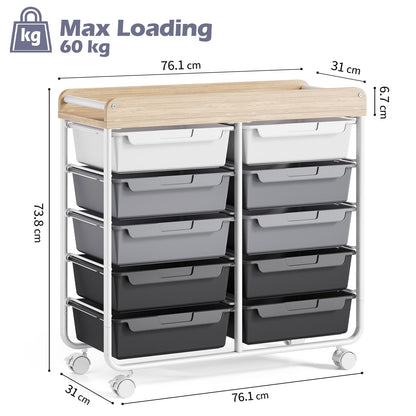 10-Drawer Craft Organizer Trolley Cart, Gray