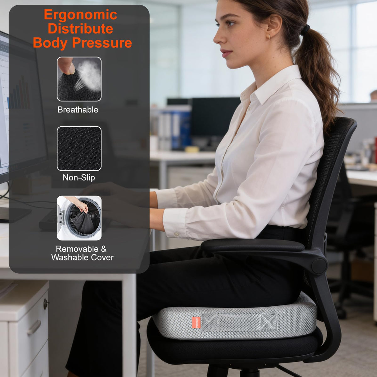 inaepeak Seat Cushion for Office Chair, Memory Foam Seat Cushion for Coccyx Tailbone Pain Relief, Seat Cushions for Office Chair/Car/Wheelchair