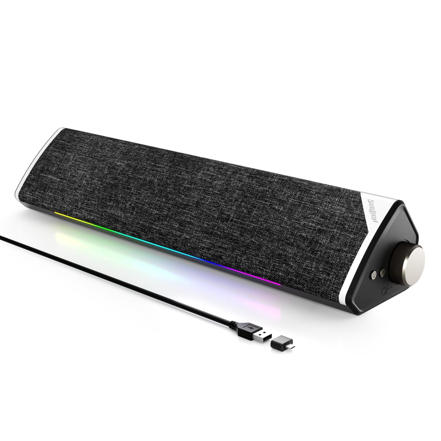 SOULION R60 PC Speakers Bluetooth 5.3 Soundbar for Desktop Computer, Laptop, Gaming, Monitor, with 5 LED Lighting Effects, USB Powered with USB-A to C