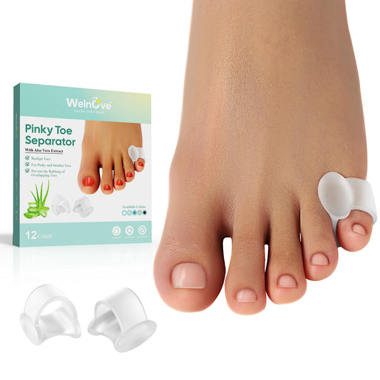 Welnove Gel Toe Separator, 12 Pack Pinky Toe Spacers, Aloe Vera Extract Infused Silicone Little Toe Spacers, Bunion Corrector, Bunion Cushions Pads