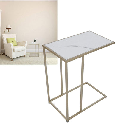 C Shaped Side Table, Sofa End Table with Gold Metal Frame Coffee Snack Table Laptop Holder Table Bedside Table Modern Open Type Under Bed Table Care