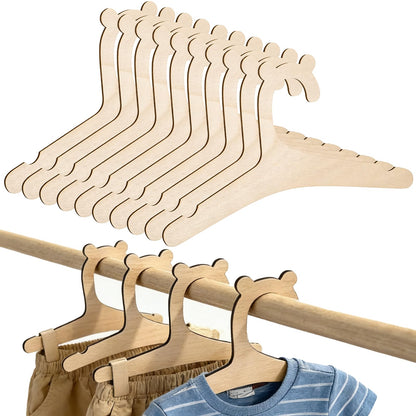 JJUNW 10Pcs Baby Clothes Hangers, Wooden Baby Hangers, Cute Bear Ears Babys Coat Hanger with Closet Organizer