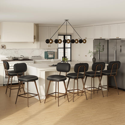 MALOL PU Leather Breakfast Bar Stools Set of 6, Swivel Kitchen Bar Chairs with Backrest and Metal Legs